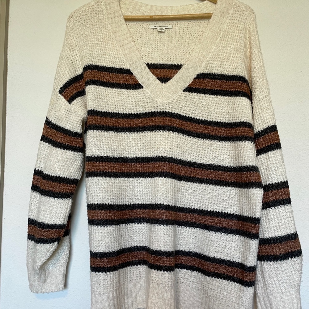 Striped American Eagle V-Neck Sweater